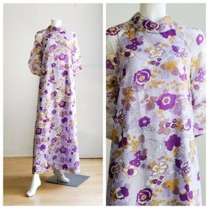 Vintage Purple Lilac Floral Long Sleeve Maxi Dress |Vintage 70s Boho Maxi